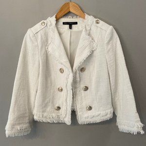 White House Black Market jacket- white, cropped, military-style buttons